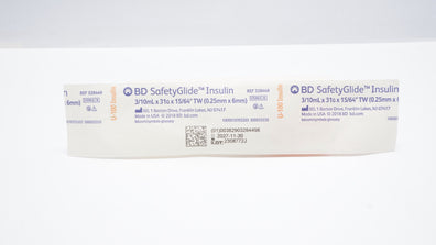 BD 328449 SafetyGlide Insulin Syringe 3/10ml x 31G x 15/64in TW